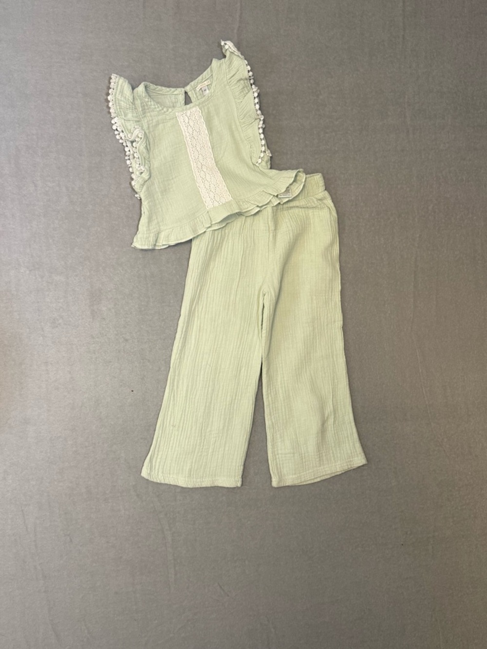 RZ by Rachel Zoe Toddler Girls 4T Mint Green Gauze 2-Piece Pant Set Ruffles Lace